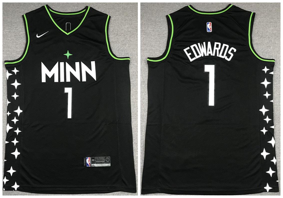 Men's Minnesota Timberwolves #1 Anthony Edwards Black NBA City Swingman Stitched Jersey